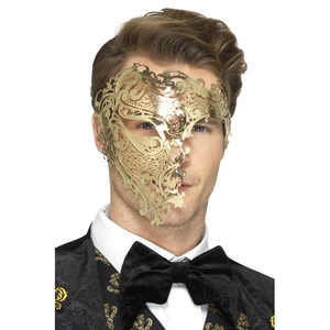 Deluxe Metal Filigree Phantom Mask, Gold