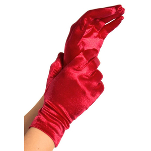 Wrist Length Satin Gloves - Red