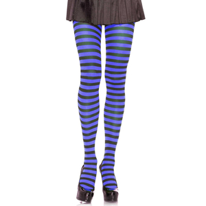 Striped Nylon Tights - Black/Royal Blue