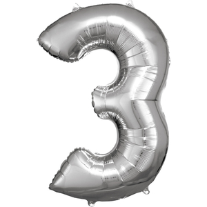 33'' Silver Numbered Foil Balloon #3