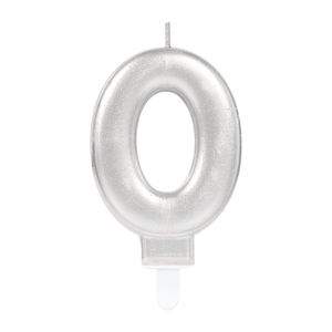 Silver Metallic Finish Number Candle #0