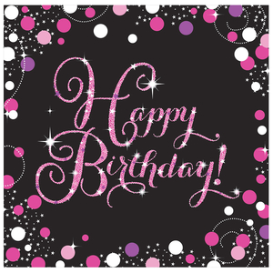 Black and PinkHappy Birthday Napkins - 16 Pack
