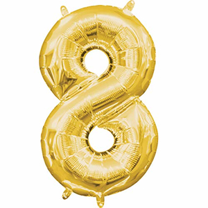 16” Number 8 Gold Air Fill Balloon