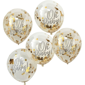 Oh Baby Shower Confetti Balloons Gold Foiled 5 Pack