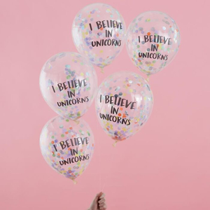 I Believe In Unicorns Confetti Balloons - 5 Pack