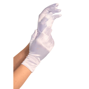 Wrist Length Satin Gloves - White