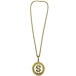 Gold Dollar Sign Circle Necklace