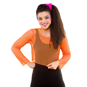 80's Fishnet Top - Neon Orange