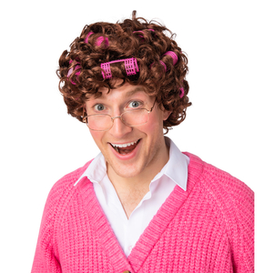 Granny Wig with Rollers - Brown