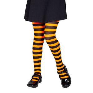 Kids Candy Stripe Tights - Orange & Black