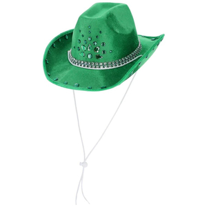 Rhinestone studded cowboy hat.
