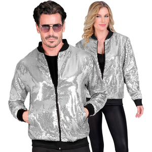Front view silver disco bomber jacket
