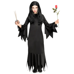 Mortisia Costume holding rose and scissors