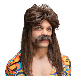 70s Wig and Moustache - Close up