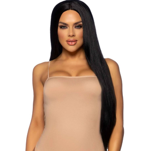 Long Straight Centre Part Wig Black - Front view