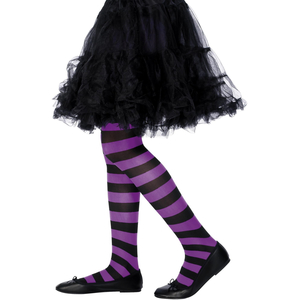 Children's Striped Tights - Purple