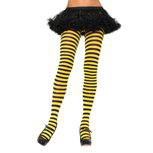 Striped Nylon Tights - Black/Yellow