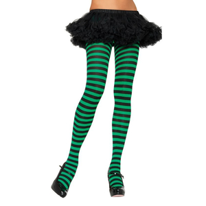 Striped Nylon Tights - Black/Kelly Green
