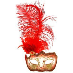 Glitter Eye Mask With Feathers - Red