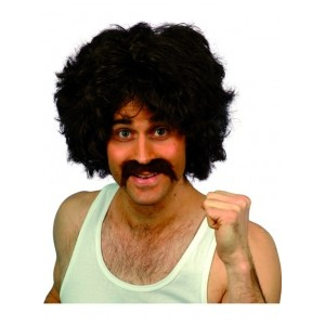 Retro Kit brown short wig and tash.